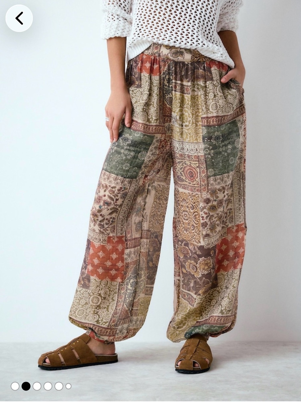 NEXT Bohemian Patchwork Harem Balloon Leg Pants cottagecore eclectic granola